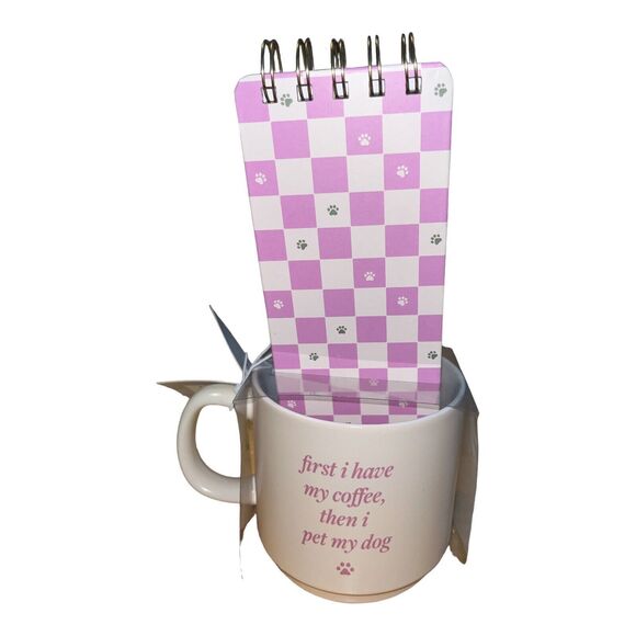 Coffee Mug and Note Pad Gift Set “FIRST I HAVE MY COFFEE, THEN I PET MY DOG” NWT - Picture 2 of 4